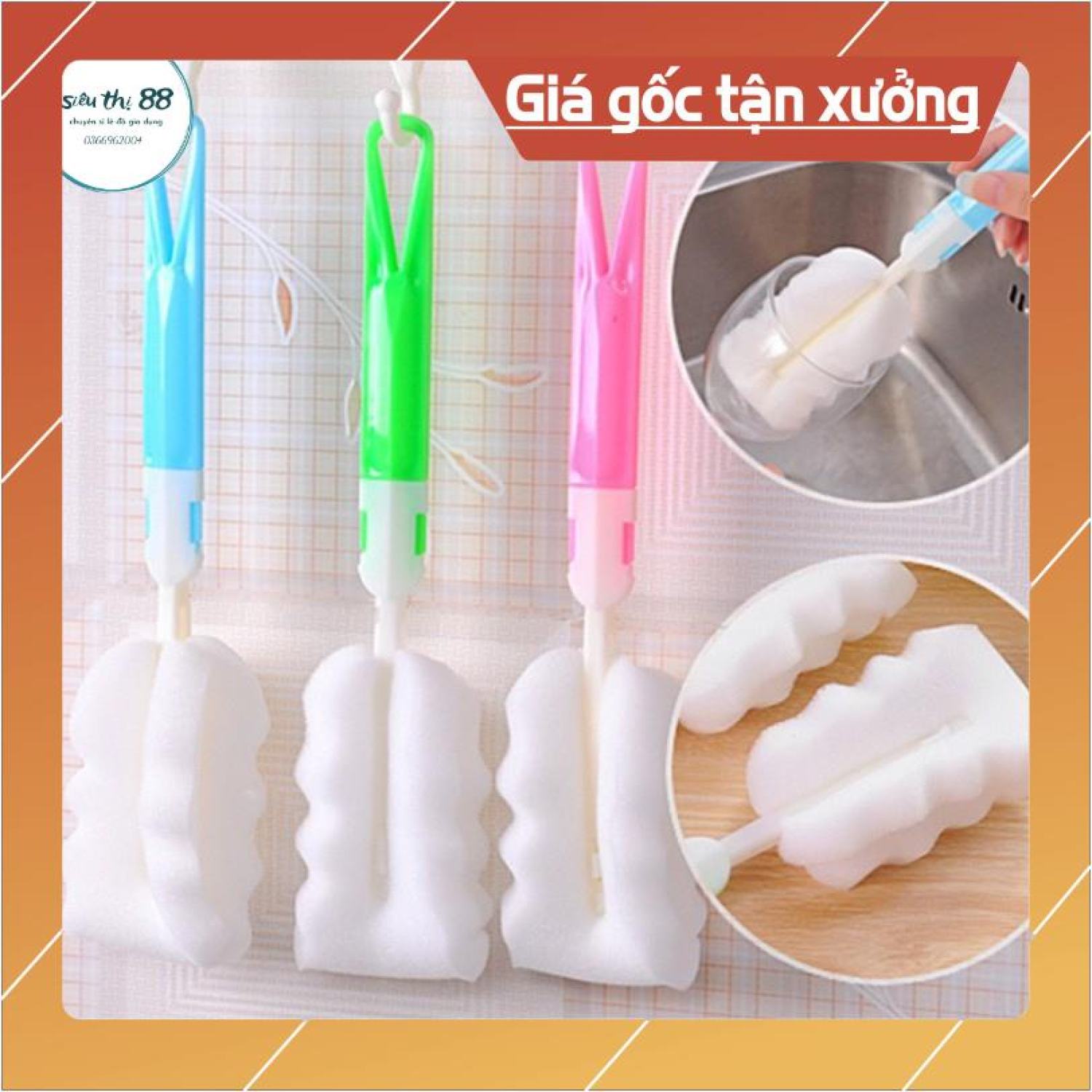 Que Rửa Cốc, Bình Sữa Mút Tiện Dụng - Que Rửa Cốc Bọt Biển (Nhiều Màu)