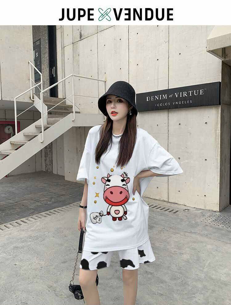 Set Bộ In hình Bò sữa nam nữ phong cách