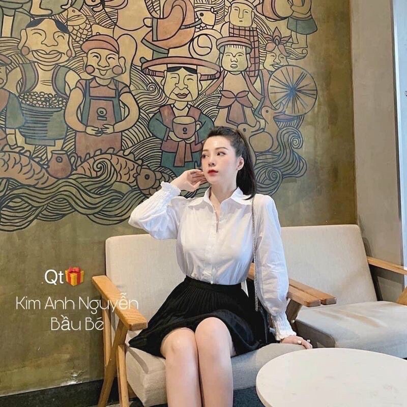 Áo Sơ Mi Tiểu Thư Chun Tay, Chất Thô Mềm