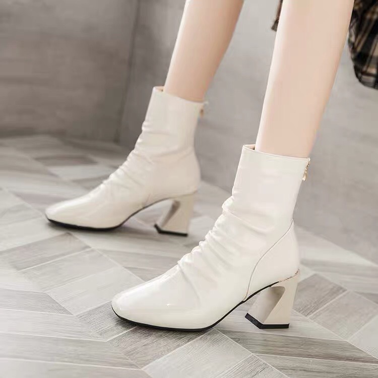 boot nữ/ giày bốt nhăn nữ da bóng đế cao cực xinh
