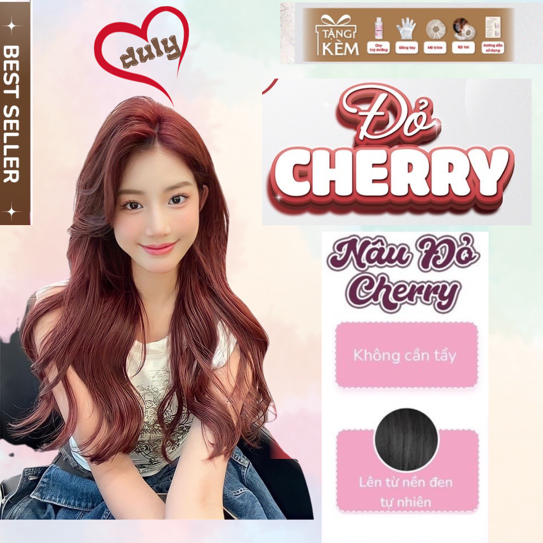 Thuốc nhuộm tóc màu Đỏ Cherry, Đỏ Rượu Vang tặng kèm oxy trợ dưỡng và bao