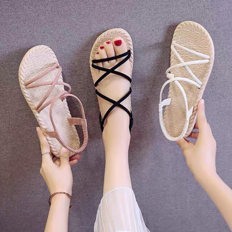 Giày Sandal Nữ Quai Chéo Đế Giả Cói Đi Mưa giá rẻ