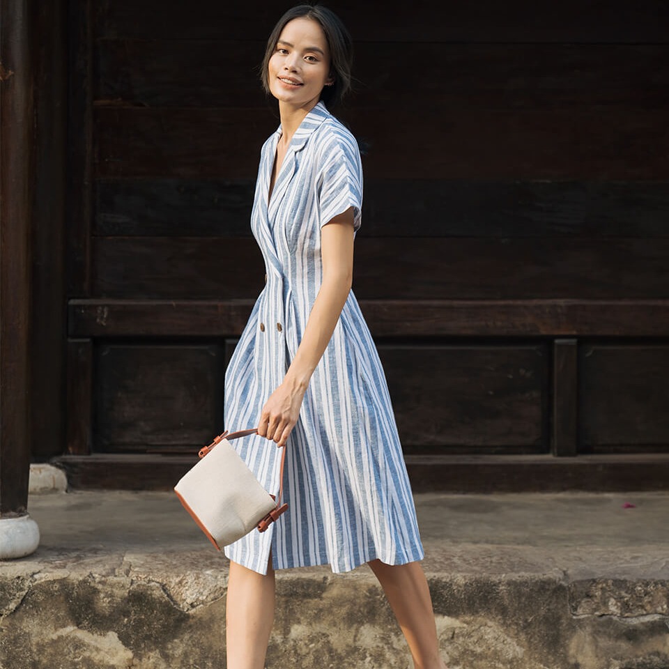 Đầm Linen Xanh Modern Meets Heritage F2 D411