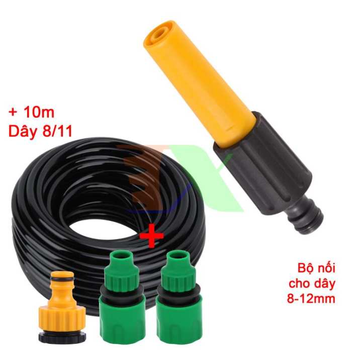 Farm Zone 65 Bộ vòi xịt nước Tưới cây, Rửa xe VOI-N16 + Phụ kiện + 10m dây 8/11, Vòi nhựa phun thẳng đa năng nhiều chế độ