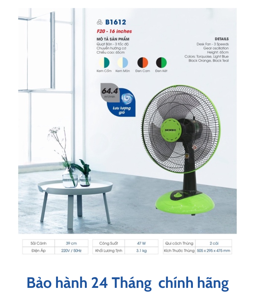 Quạt Bàn B4 B1612 Senko [Hàng Chính Hãng]