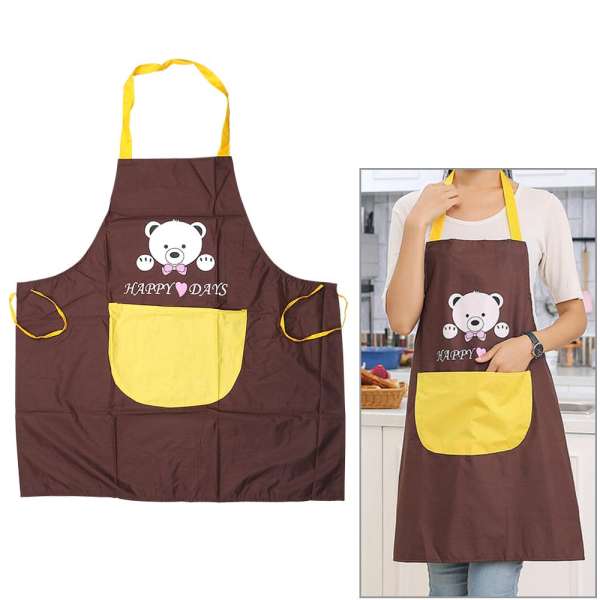 Home Kitchen Chef Restaurant Waiter Apron Greasy Dirt Proof Water Proof Cute Cartoon Bear Microfiber Aprons for Baking Cooking Apron With Pockets