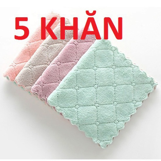 Set 5 cái Khăn lau bếp đa năng 2 mặt siêu thấm nước(24cm x 14cm)