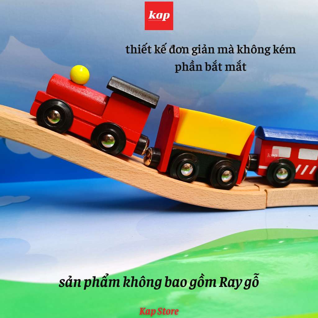 Set 4 toa xe lửa gỗ, phụ kiện đường ray xe lửa gỗ- Set 4 wooden Train