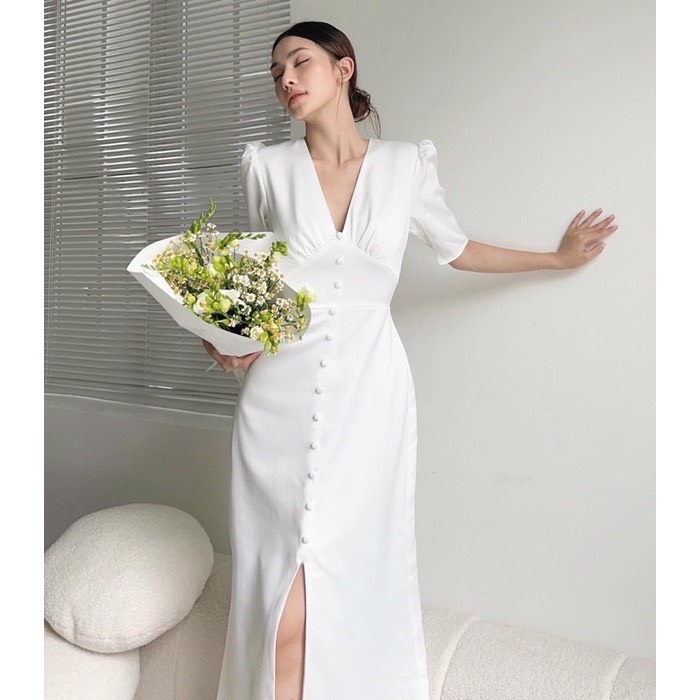 Đầm lụa( có bigsize) nút bọc xẻ trước