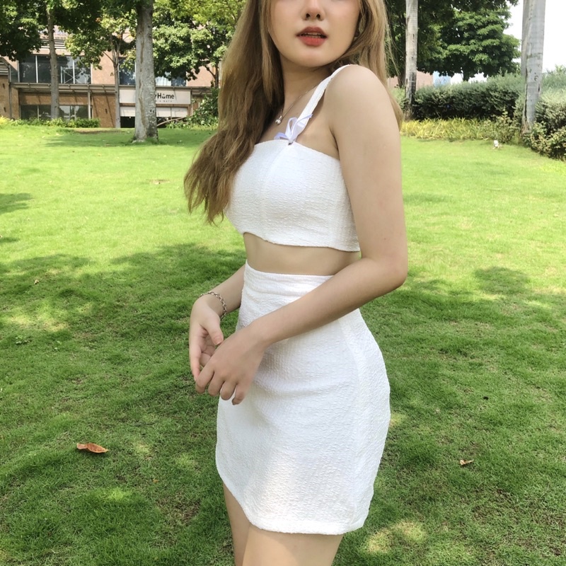 Set croptop corset thắt nơ + chân váy A (có tách lẻ) [Shi.Lingerie]