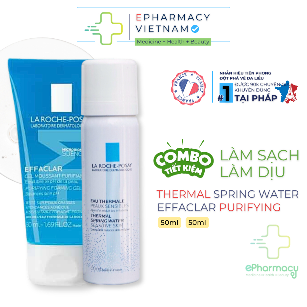 COMBO Xịt Khoáng LA ROCHE POSAY Thermal Spring Water [50ml] + Sữa rửa mặt La Roche-Posay Effaclar Purifying [50ml]