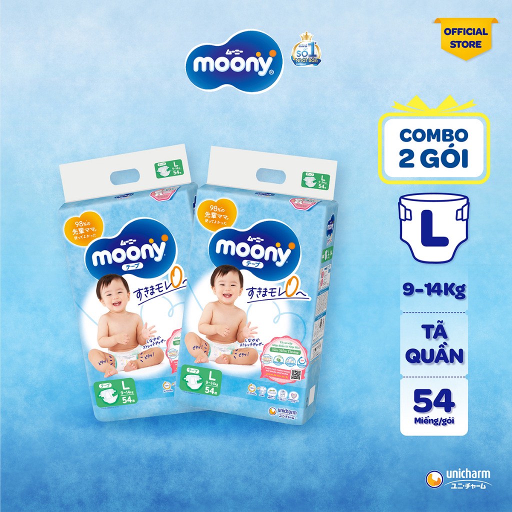 [HÀNG NHẬT CHÍNH HÃNG] MOONY XANH Bỉm Tã DÁN size L54 (9-14kg) BÉ TRAI, BÉ GÁI [GIAO HOẢ TỐC]