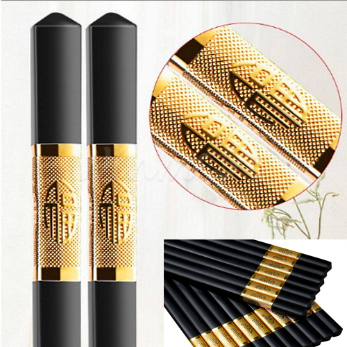 combo 10 đôi Đũa Nhựa Màu Đen IN Tem Vàng
