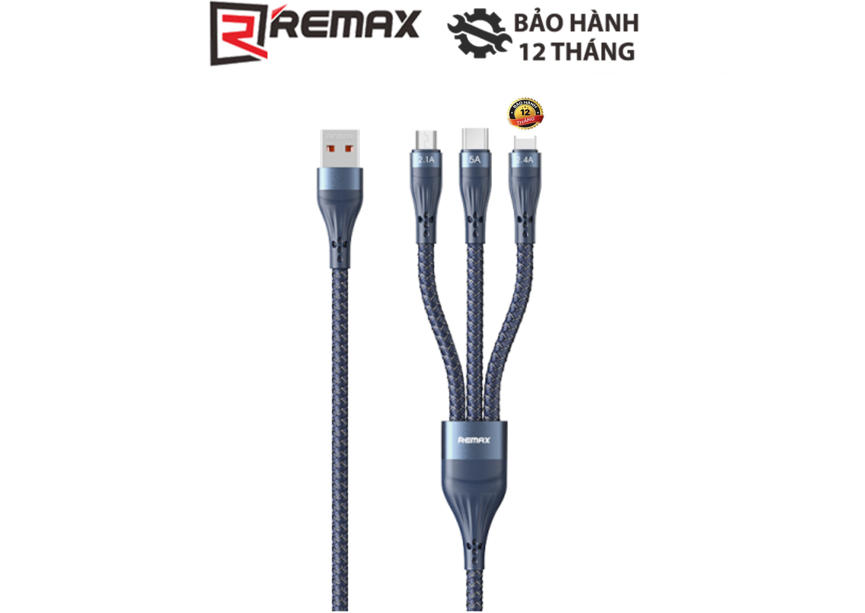 Cáp sạc đa năng 3 in 1 remax rc-199th bọc dù chống đứt gãy max 5a
