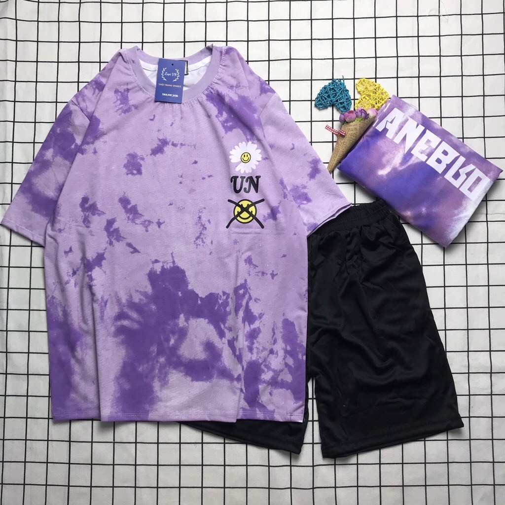 Sét Bộ Loang Màu Unisex Màu Tím Mộng Mơ Cực Hot, Vải Coton Mát Mẻ, Sét Bộ hoạt Hình Dễ Thương , Sét Bộ Đùi Thể Thao Đẹp TTSLB0096