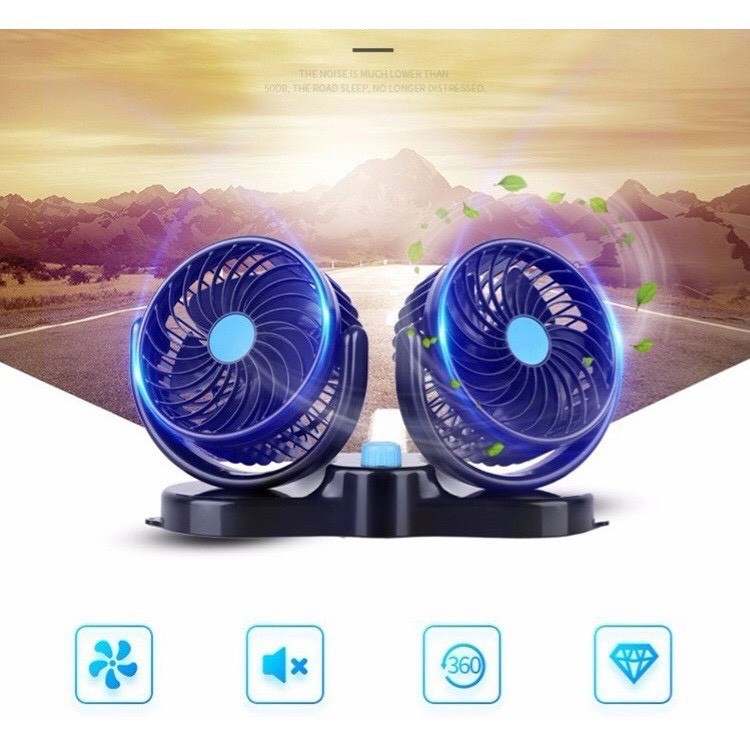 Quạt đôi mini trên xe ô tô (Xịn sò xoay 360 độ)