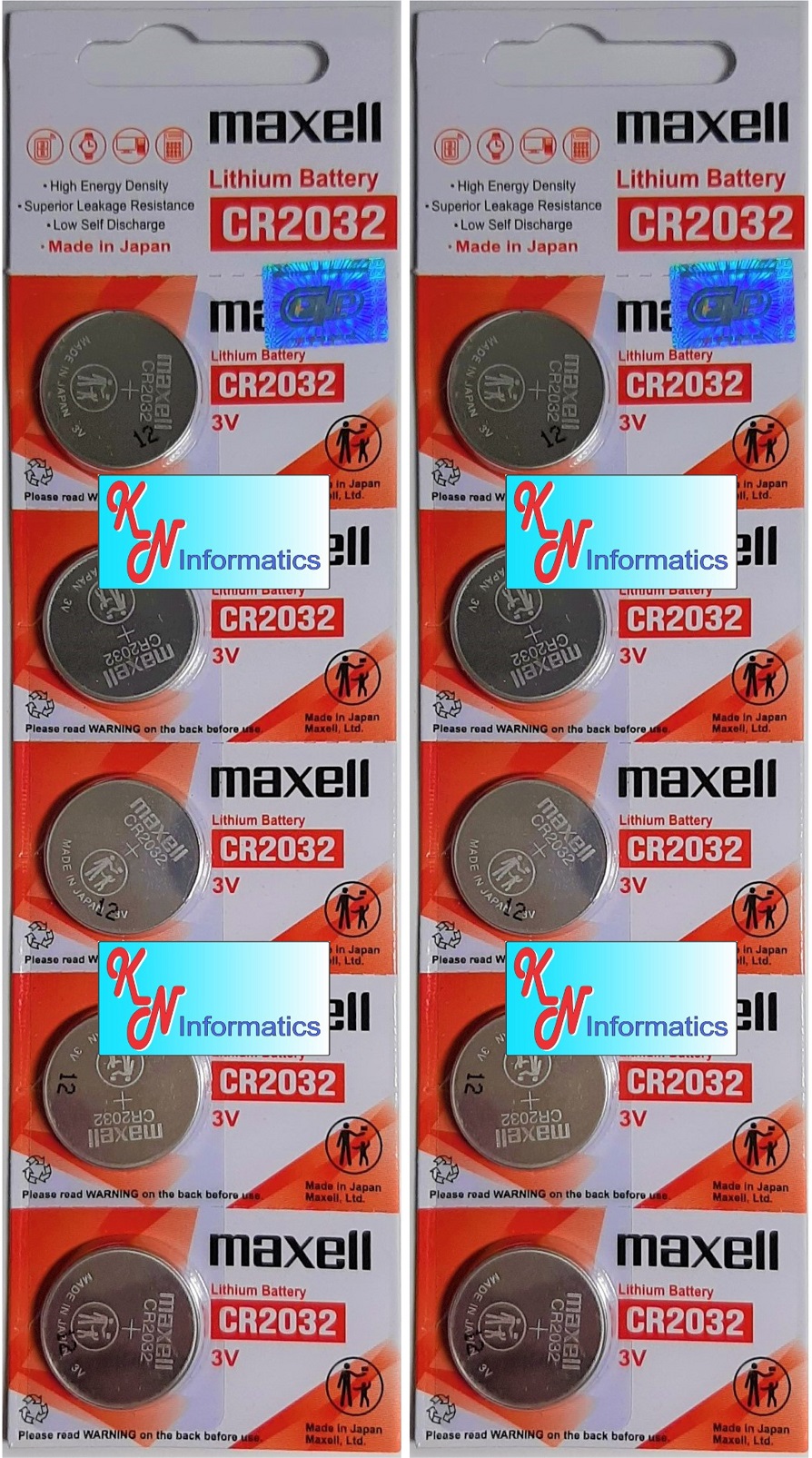 10 PCs CR2032 Maxell batteries- (2 Grate, 1 grate with 5 tablets)-authentic-made in Japan.