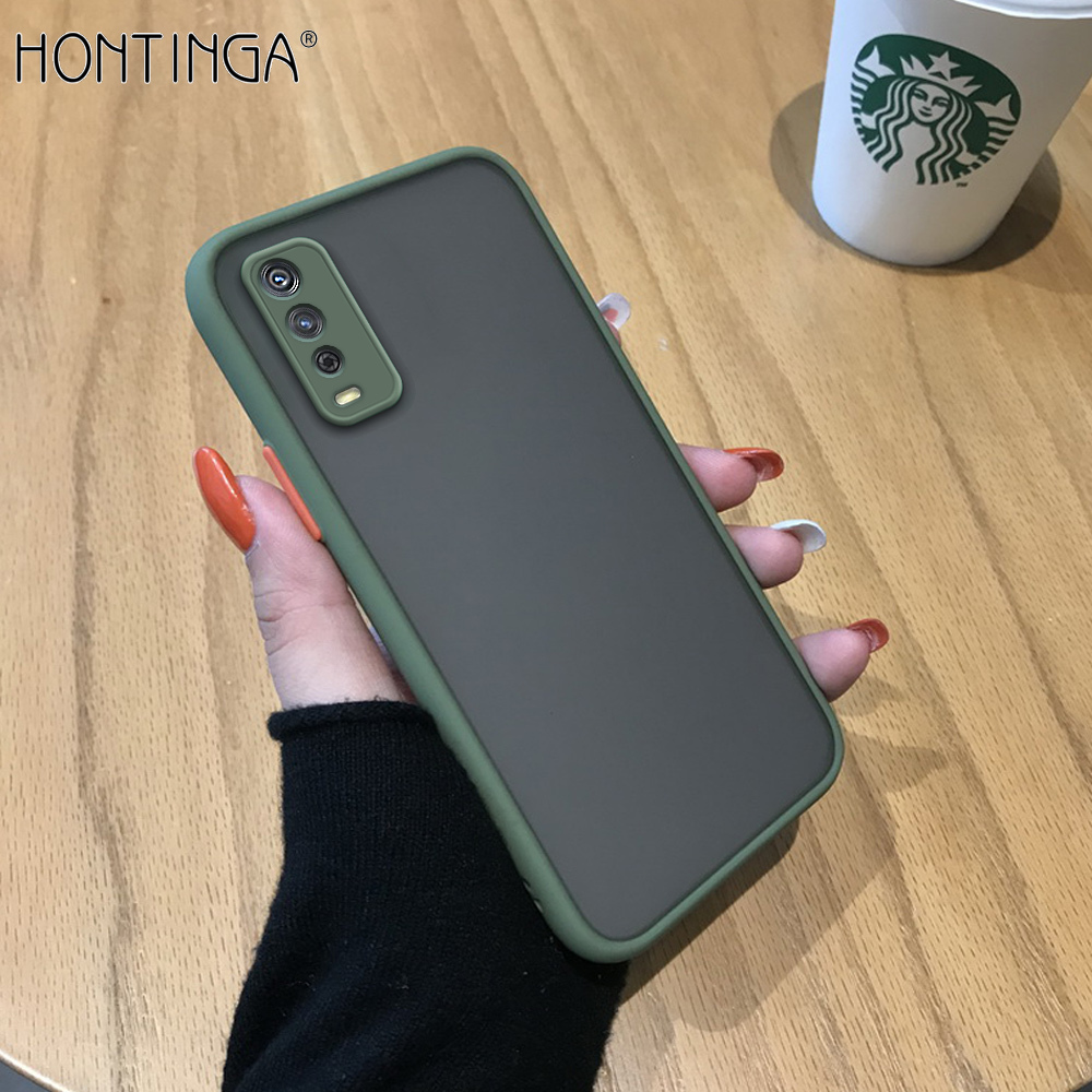 Hontinga Casing Case For VIVO Y12s 2020 Case Ultra Thin Skin Feeling Frosted Transparent Hard Back Casing Soft Silicone Edge Full Cover Phone Cases Hard Case For Girls For Boys
