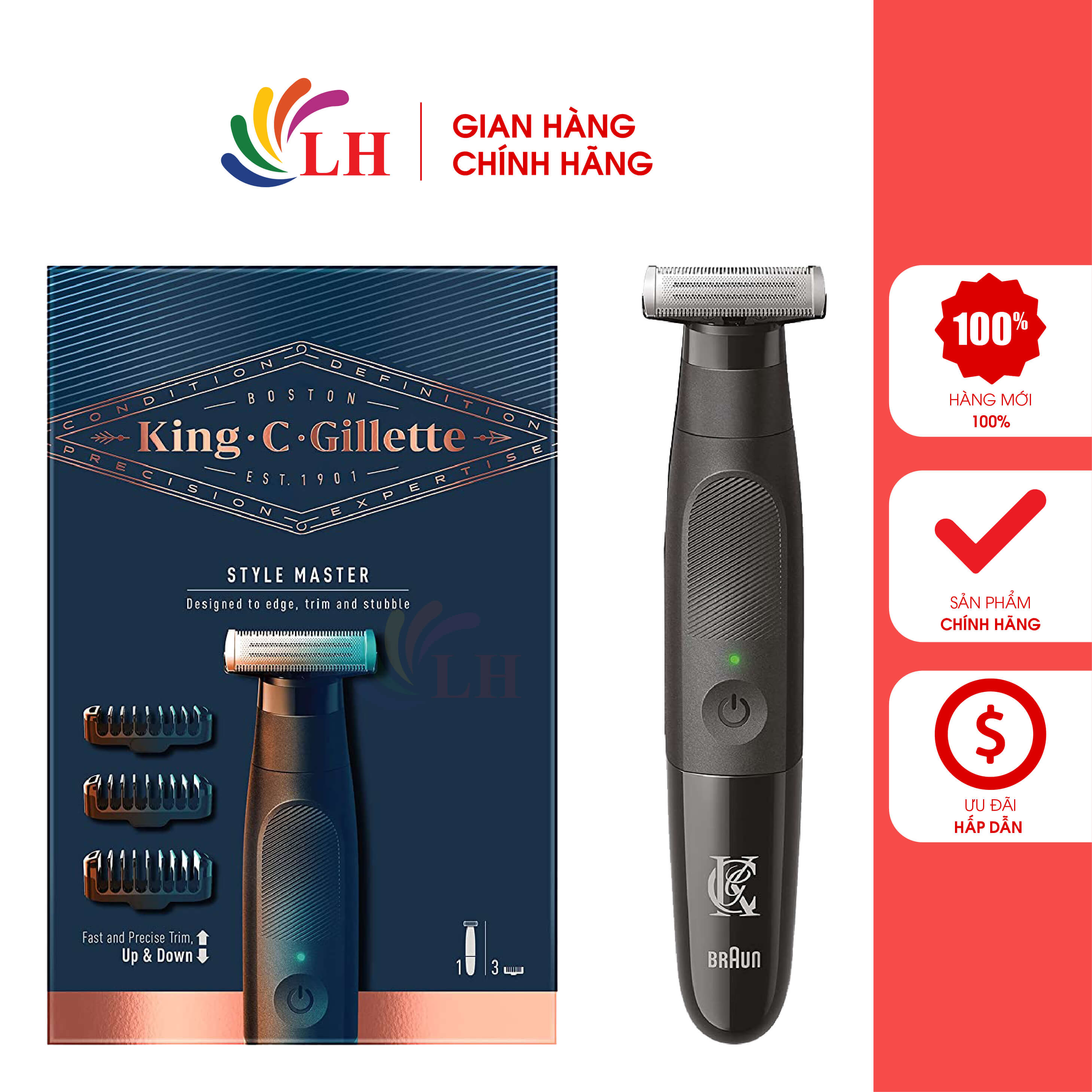 Máy cạo râu King C. Gillette Style Master 91965720 - Thiết kế để cầm chắc chắn, lưỡi dao có thể thay thế, bền và sắc bén