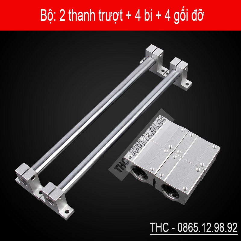 Bộ thanh ray trượt tròn phi 12mm (1 thanh SC12 dài 1 mét + 2 con trượt SCS12UU + 2 gối đỡ SK12)