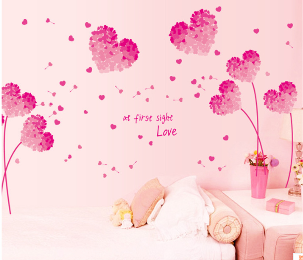 Decal dán tường đôi trái tim hồng