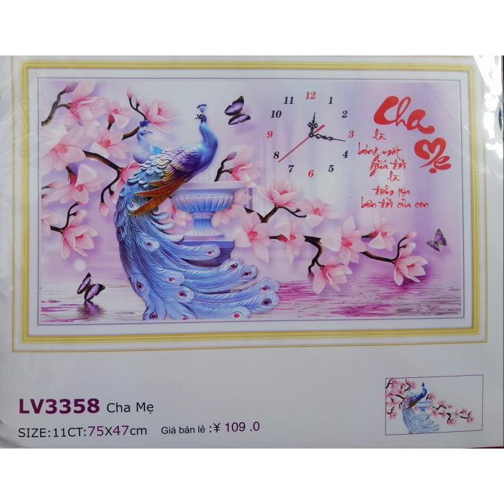 Tranh thêu chữ thập 3D Đồng hồ Cha mẹ LV3358 (75x47) chưa thêu