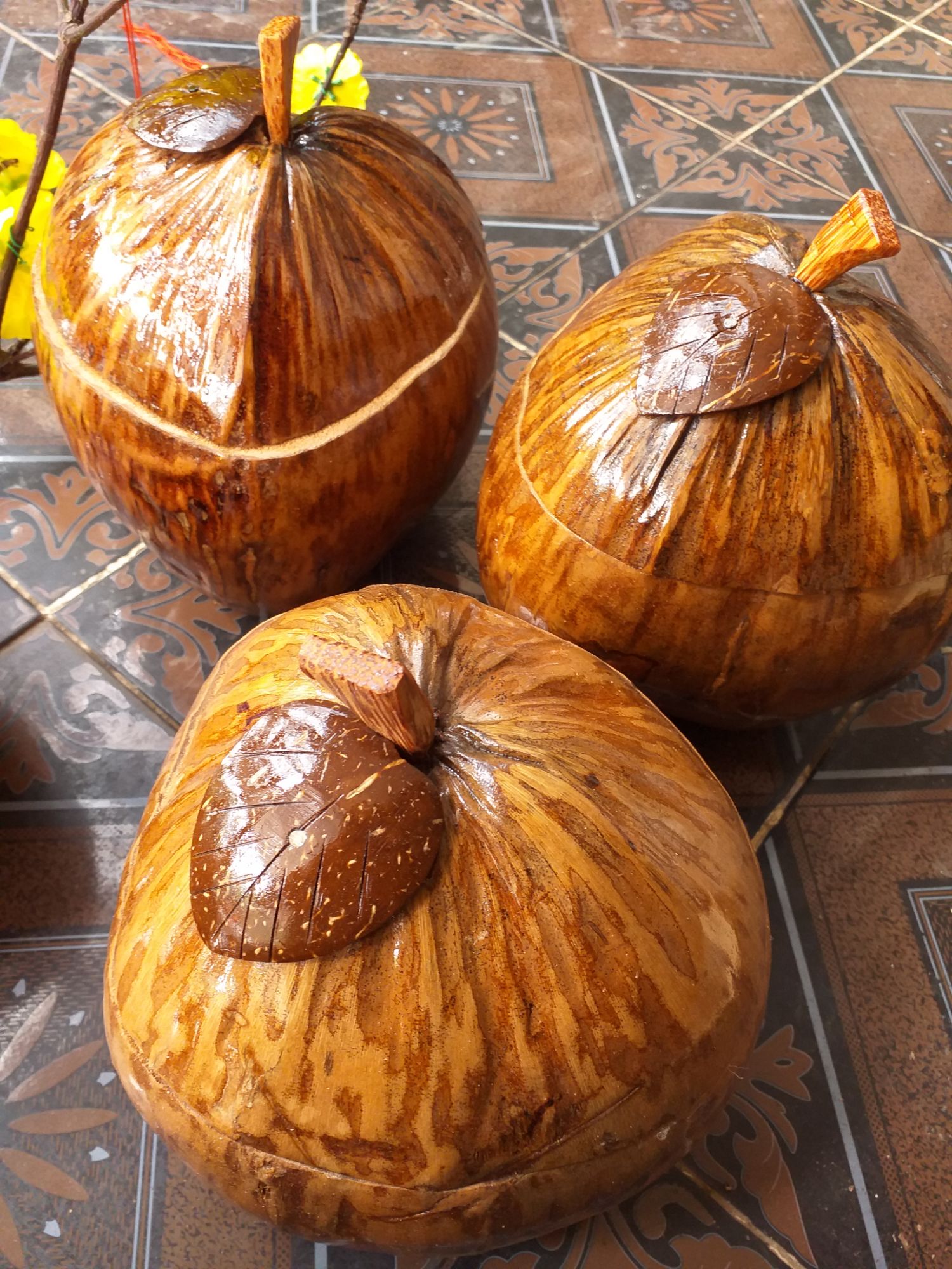 combo quả dừa ủ ấm bình trà kèm bình tích , ấm 0.8 lít