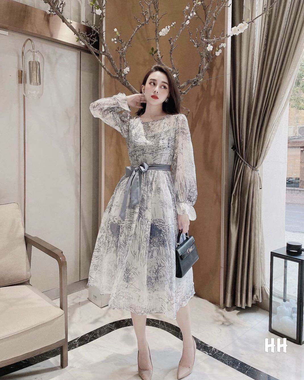 [Hàng cao cấp]Váy bầu chất lụa Hàn siêu mát siêu mềm ☘️thiết kế sang chảnh mặc đi làm đi chơi đều đc🌸free size 43~68kg