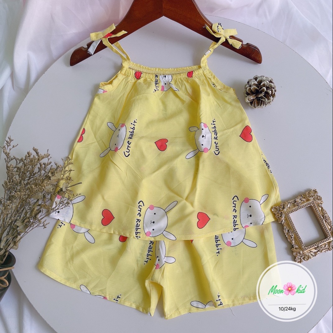 Bộ lanh mát mẻ 2 dây 4 màu cho bé gái