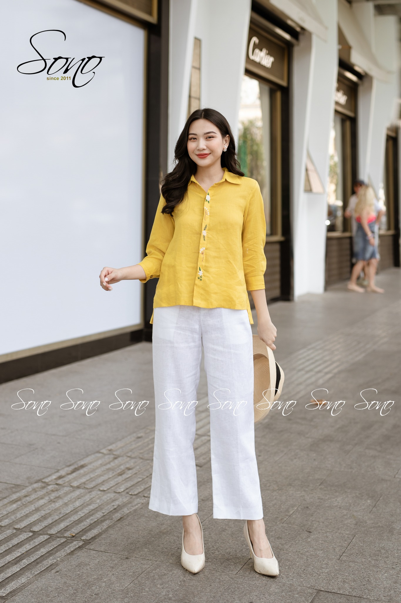 Sono - Áo Sơ Mi Linen Thêu Dọc