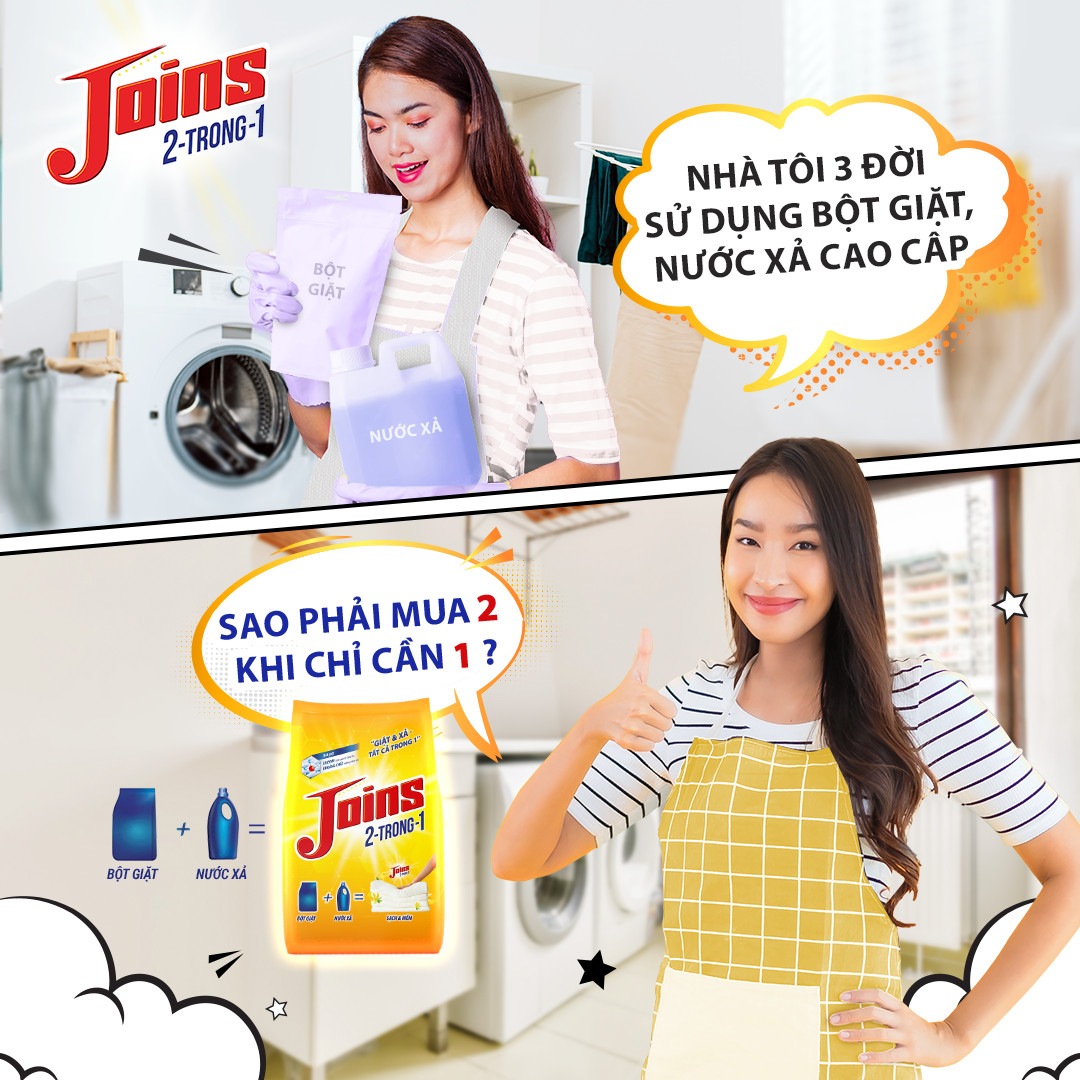 Thùnd 4 Bịch Bột Giặt Joins 2 Trong 1 Giặt & Xả 3Kg/Gói