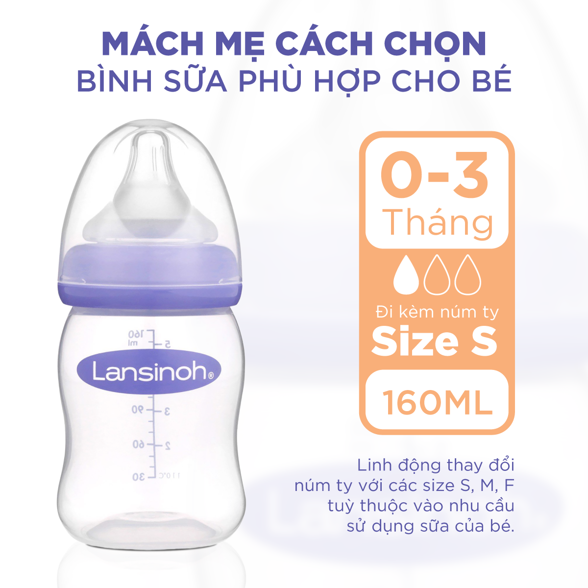 [SIÊU GIẢM GIÁ - VOUCHER 30K] Bình sữa cổ rộng Lansinoh 160ml (S)