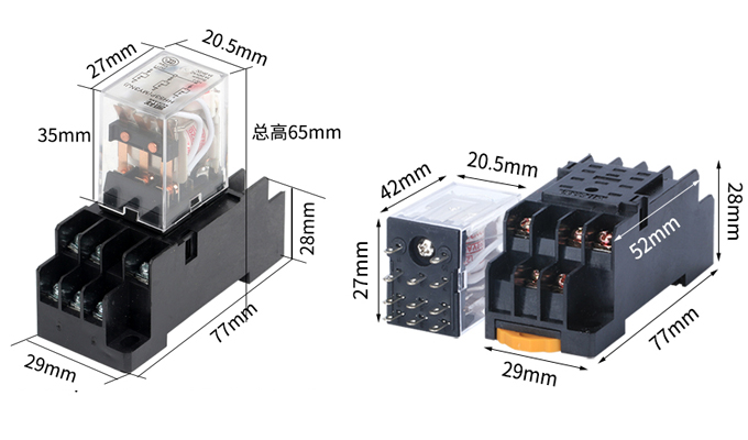 Rơ le trung gian 8 chân 220v 10A bao gồm đế