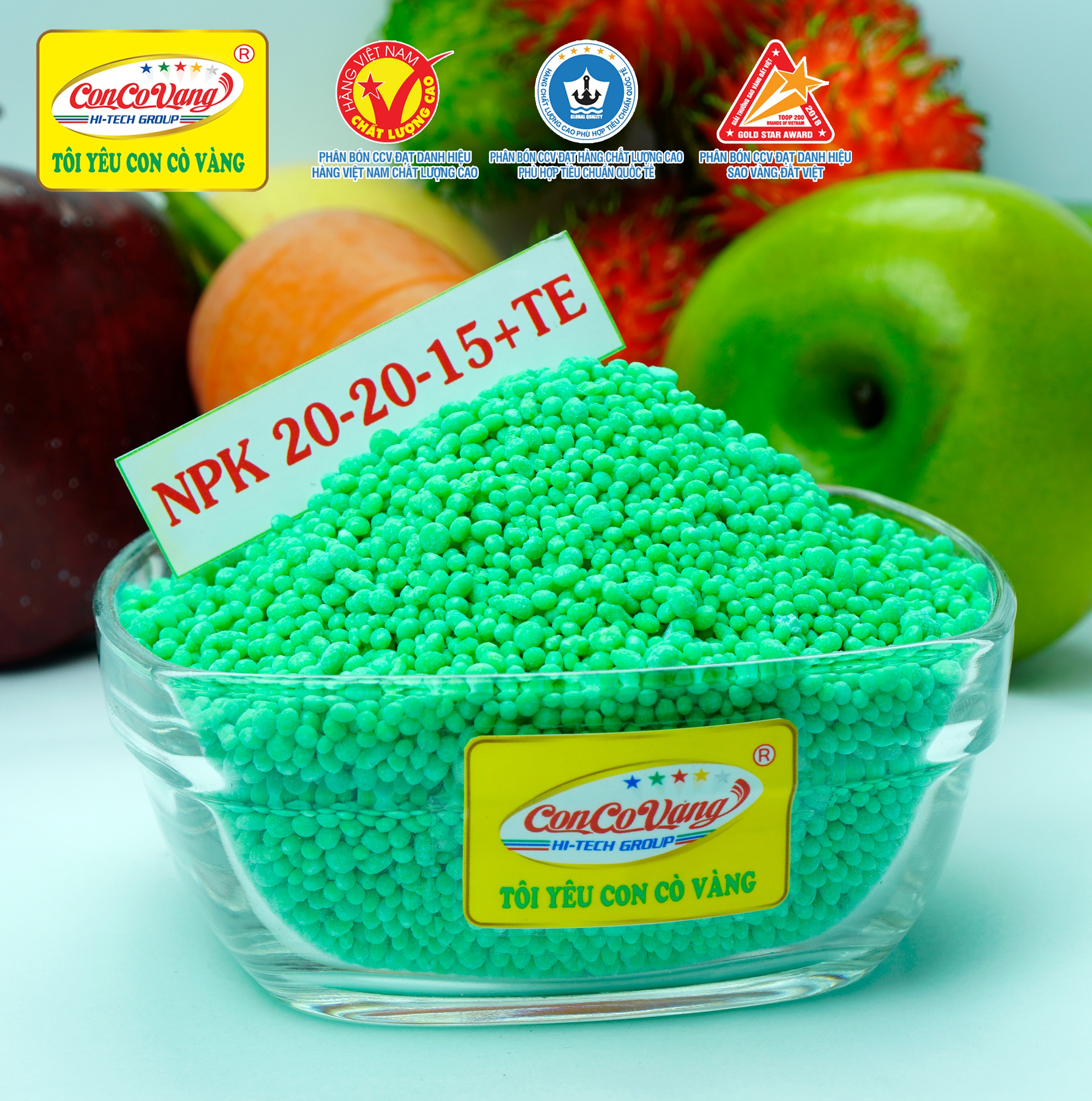 Phân bón NPK 20-20-15 +TE Hi-Tech: RubyFerti (1kg) - Thuộc Tập Đoàn Phân Bón Con Cò Vàng