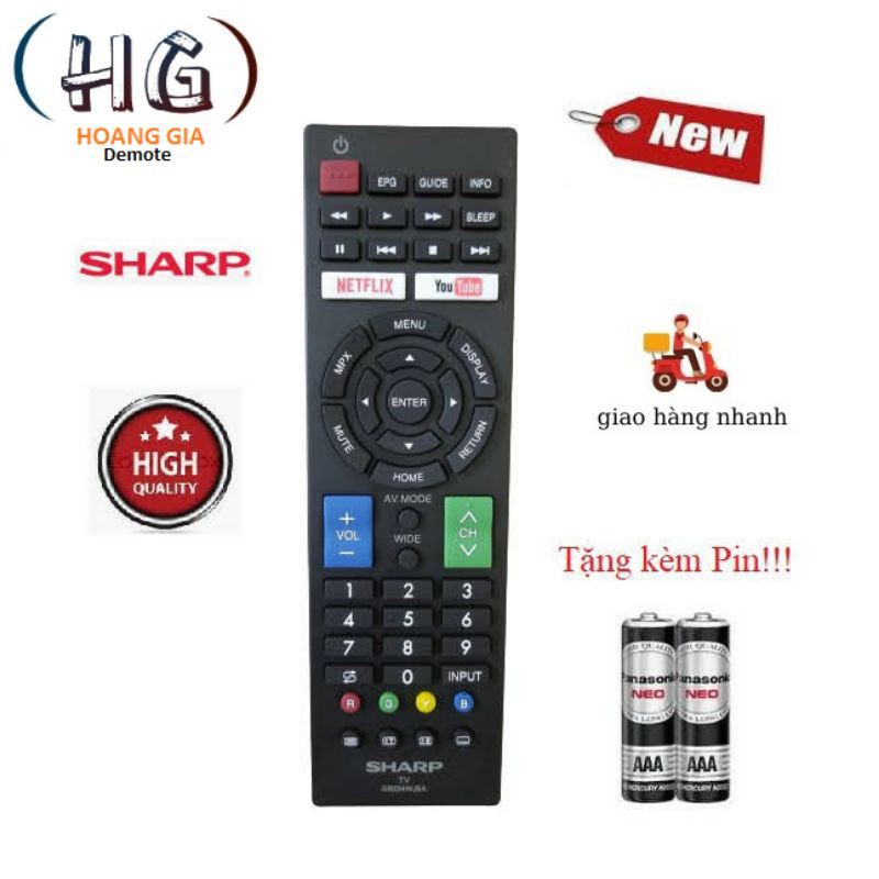 Điều khiển tivi sharp gb234wjsa - hàng mới chính hãng 100% tặng kèm pin!!!
