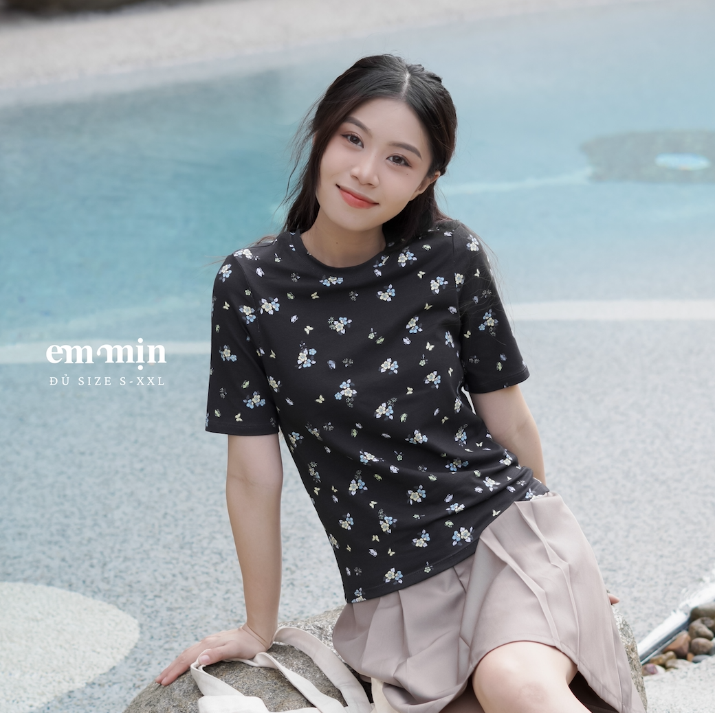 Áo thun hoa tay lửng 100% cotton