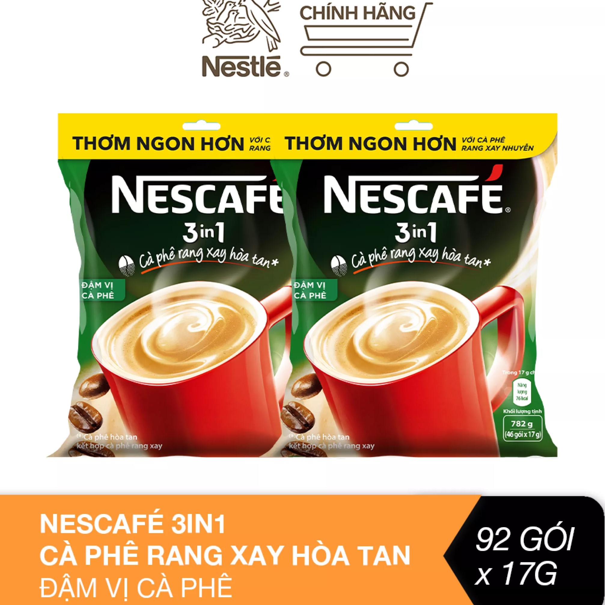 [HCM]Combo 2 bịch Nescafé 3in1 cà phê rang xay hòa tan đậm vị cà phê (46 gói x 17g)