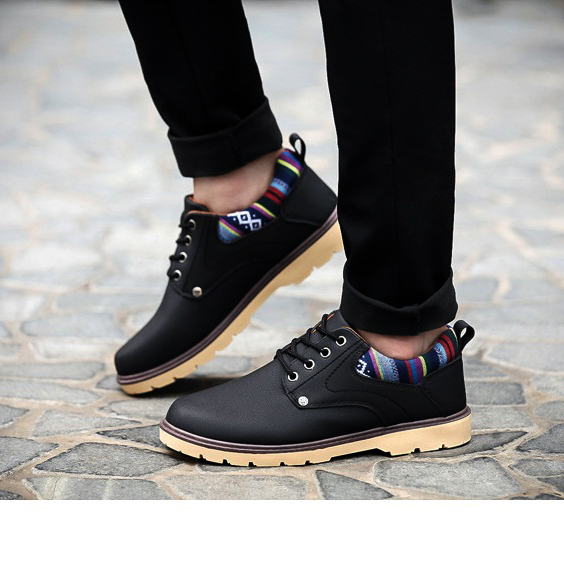 [HCM]Giày Boots Gót Thổ Cẩm Màu Đen