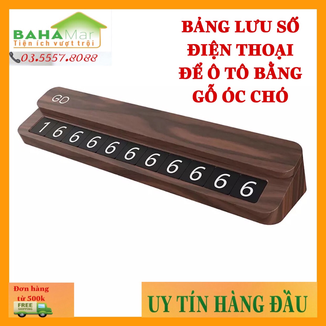 THẺ LƯU SỐ ĐIỆN THOẠI DOKIY TRÊN XE HƠI BẰNG GỖ ÓC CHÓ CỰC SANG TRỌNG "BAHAMAR"  (Có thể dùng làm biển số tạm thời khi cần)! gắn trên táp lô hay kính xe như một vật dụng trang trí cho không gian xe