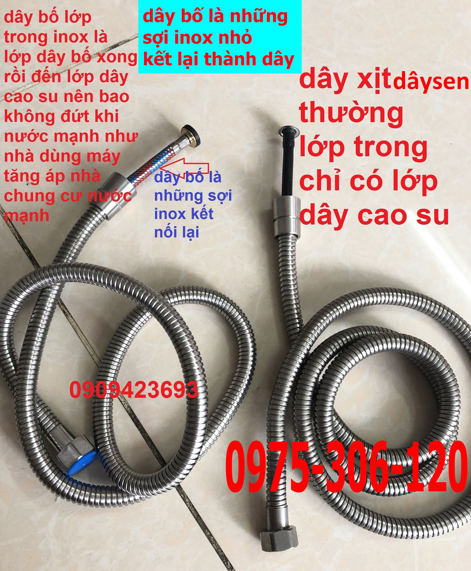 [HCM]Dây xịt dây bố 3 lớp bao không đứt dành cho nhà ở chung cư hay nhà dùng máy tăng áp, dây bố cấu tạo gồm những sợi inox nhỏ kết lại thành dây chống đứt