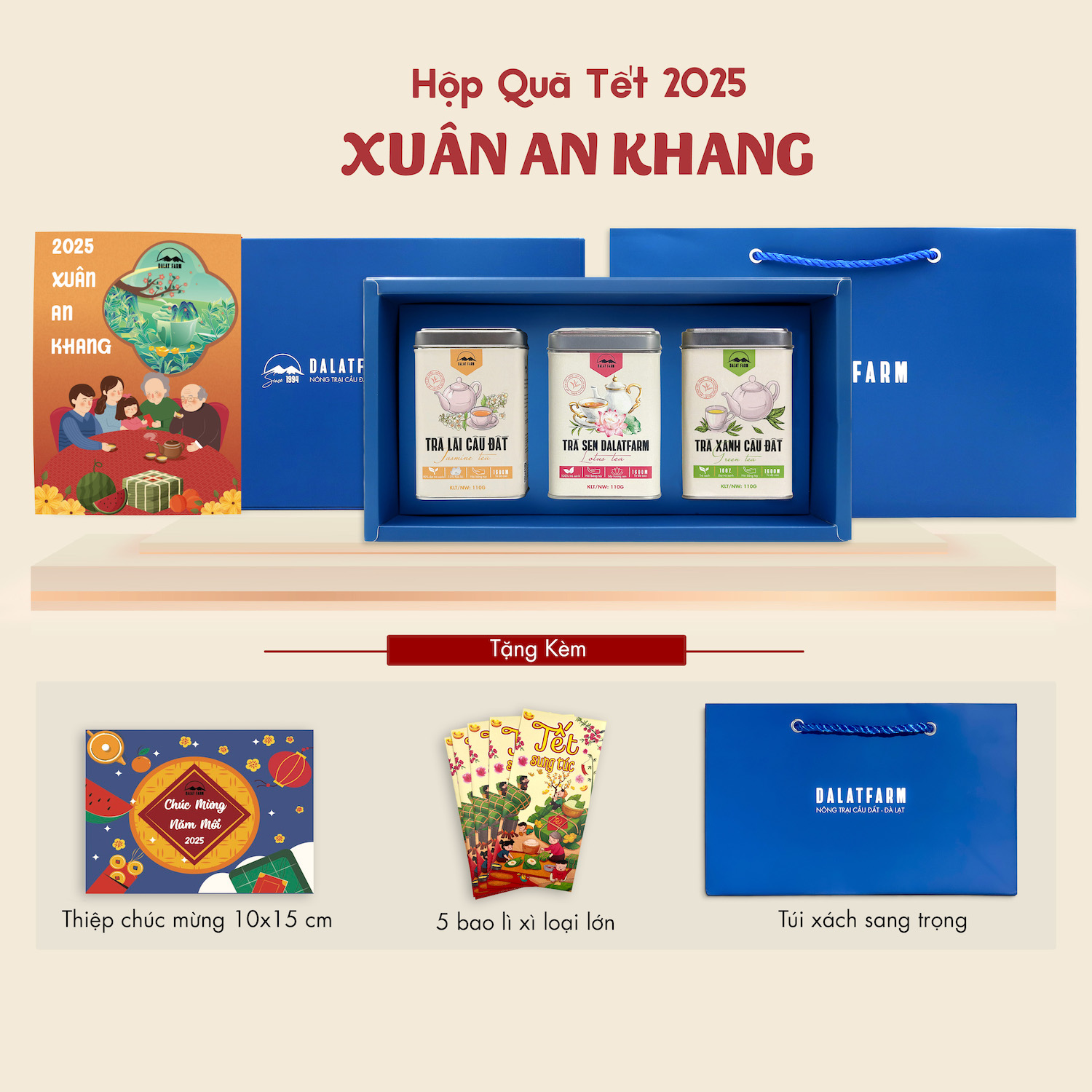Hộp Quà Tết An Khang (Trà Lài - Trà Sen - Trà Xanh)