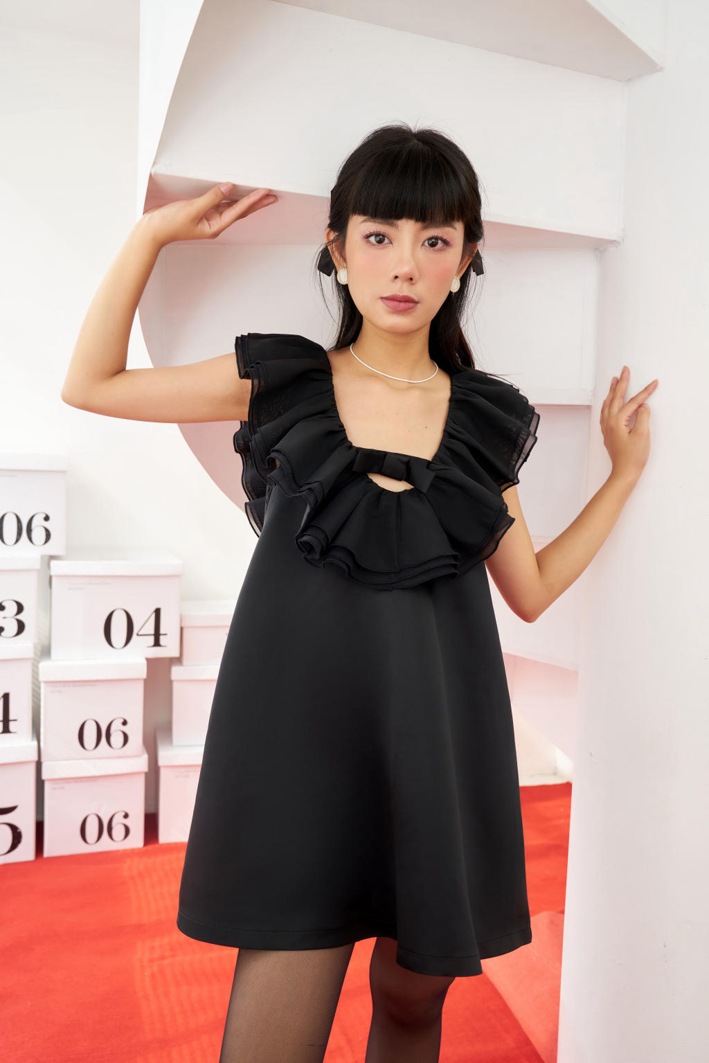 Dottie - đầm ngắn phối bèo nữ dottie đen - d0276