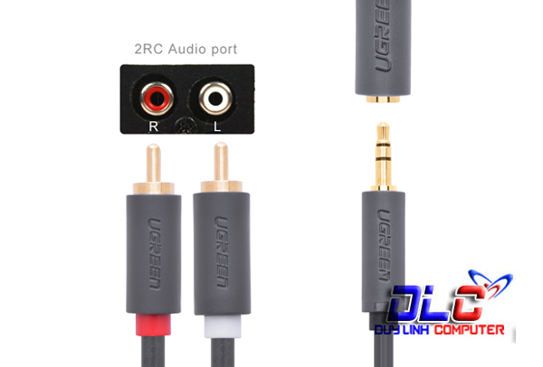 Cáp chuyển âm thanh jack 3.5mm cái sang 2 đầu hoa sen RCA đực dài 20CM UGREEN 10561