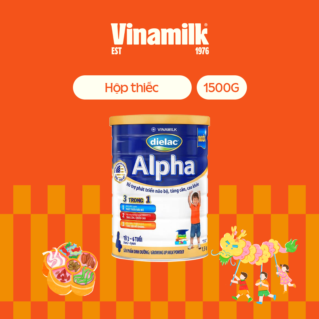 Sữa bột Dielac Alpha 4 1.5kg (cho bé từ 2- 6 tuổi) - Sữa công thức 3 trong 1 hỗ trợ phát triển não bộ, tăng cân chiều cao, tăng sức đề kháng cho trẻ