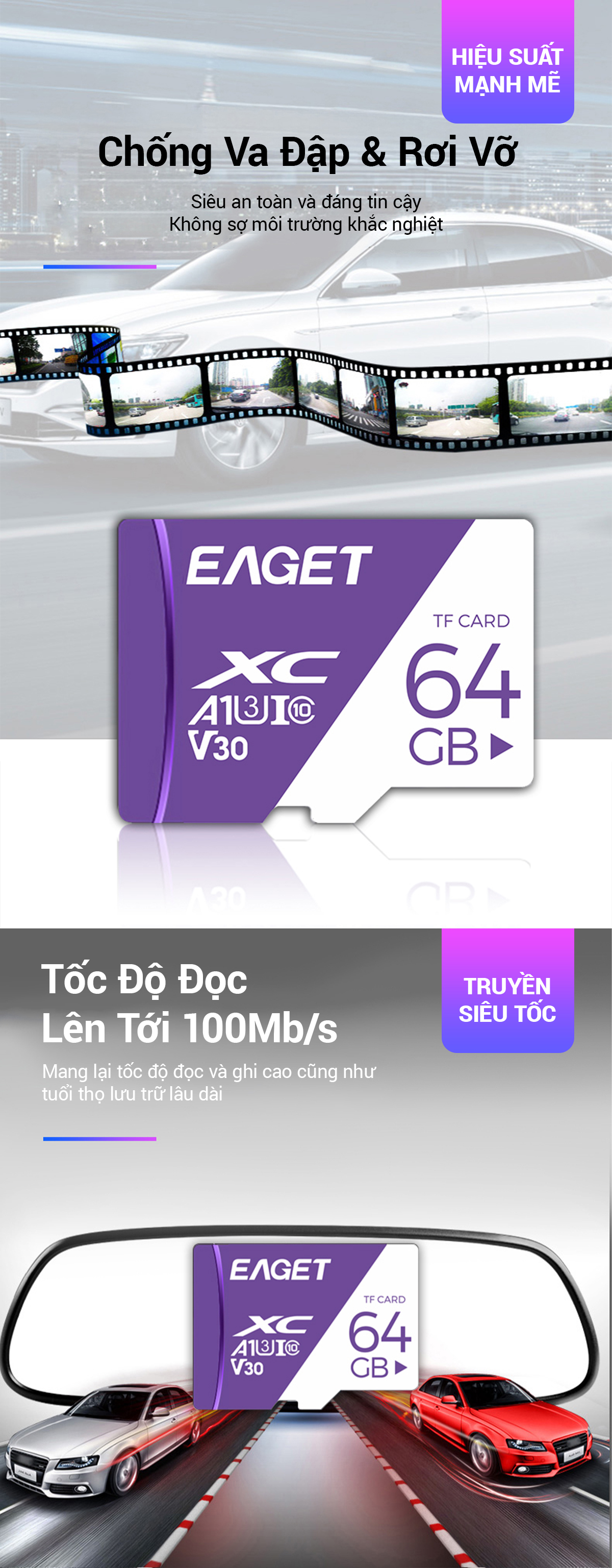 Thẻ nhớ MicroSD Eaget tốc độ cao Class 10, 32GB/64GB/128GB, Bảo hành CH 36th