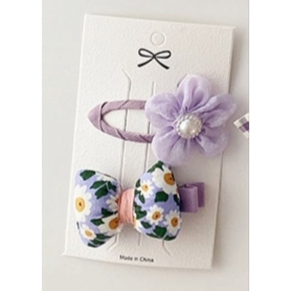 Kẹp nơ thời trang sét 2 cái màu tím vintage cho bé gái