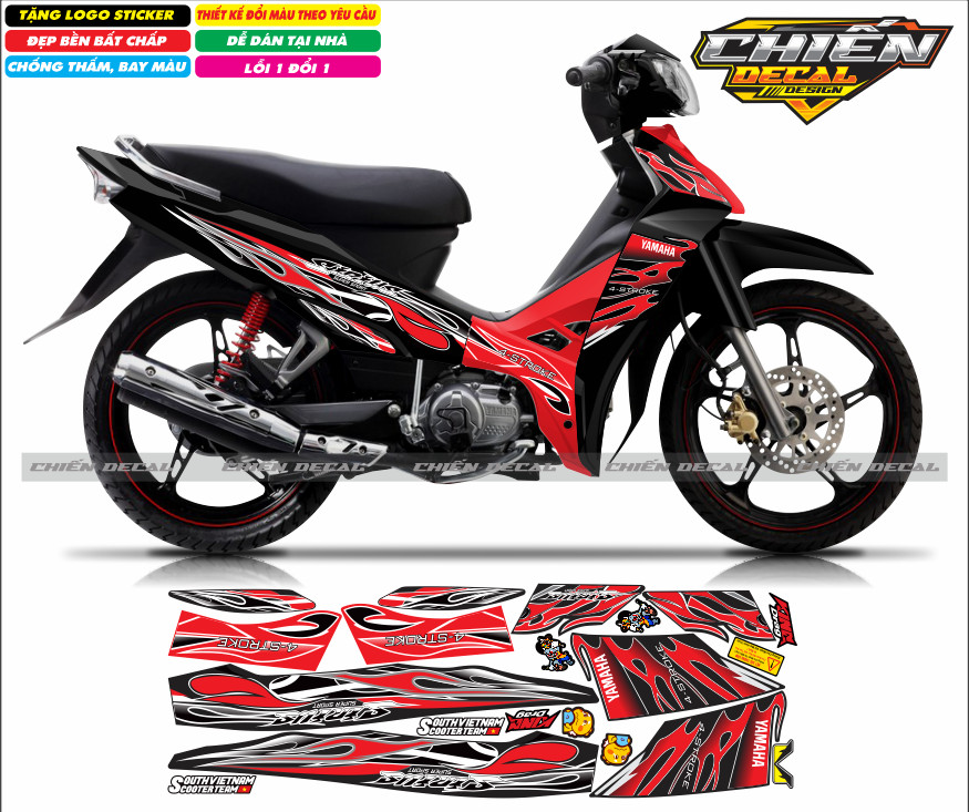 Tem rời xe sirius RC 100cc - 50cc mẫu tem lửa màu đen nhiều kiểu lụa chọn - tem lửa chế sirius (tem 3 lớp)