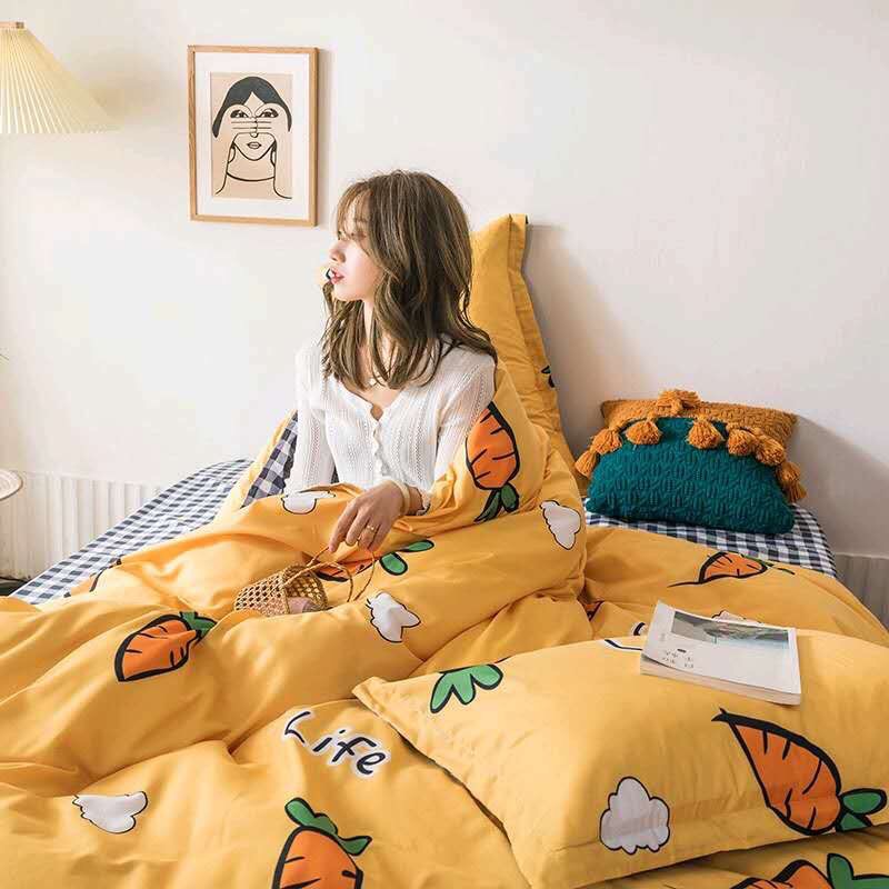 Trọn Bộ 4 Món Chăn Ga Gối Cotton Poly Nhập Mẫu CAROT VÀNG Dễ Thương Cho Bé Gái Bạn Gái