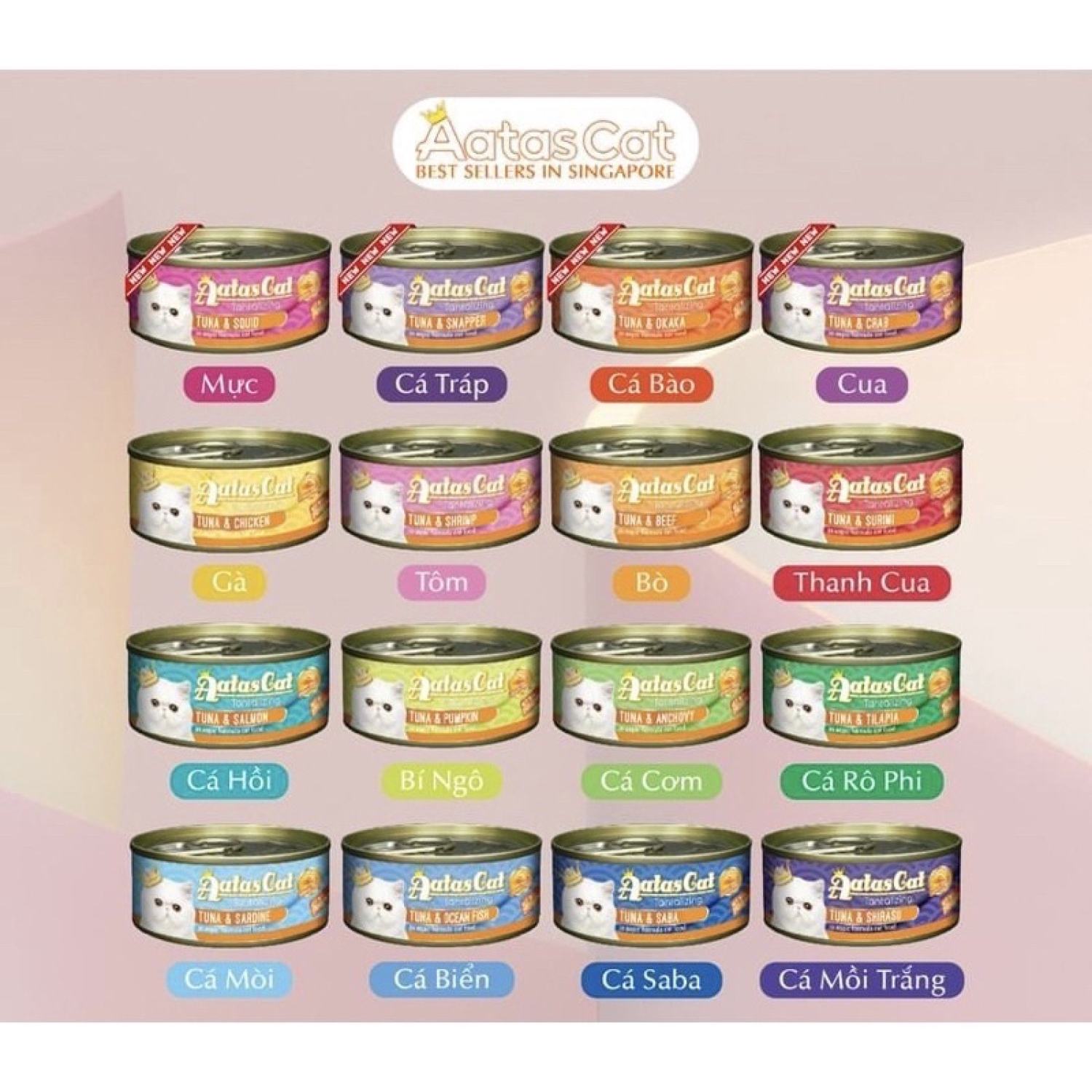 COMBO thùng 24 lon pate AATAS Cat cho mèo mix vị