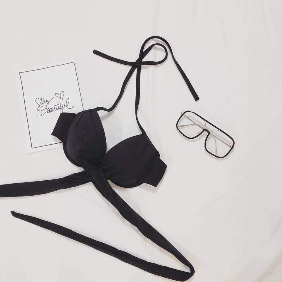 [HCM]Bikini áo ngực chéo quần cạp cao nhún đen